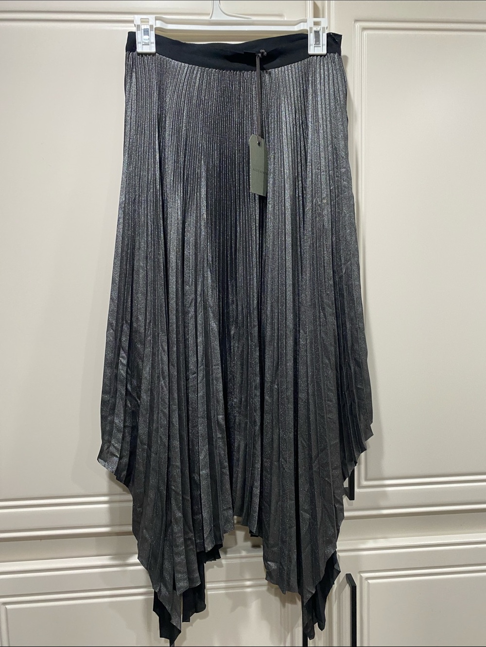 NEW allsaints silver pleated shiny skirt size 4